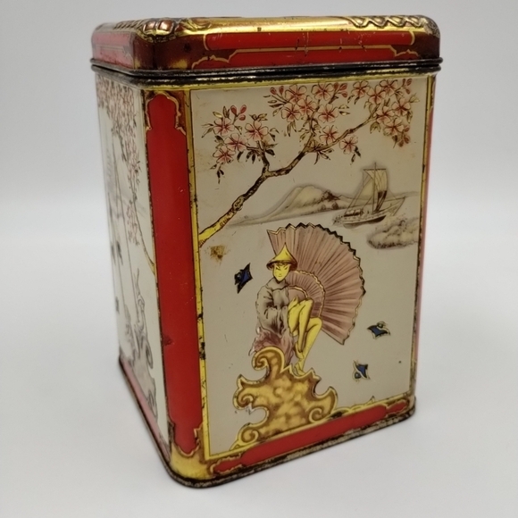 Chinese Oriental  Design Tin Hinged Box  / Made in Holland Lithograph Vintage - Picture 2 of 13